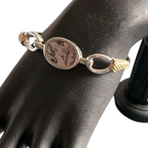 Avon Signed Abalone Silver and Gold Tone  Bangle Bracelet Circa 1970s